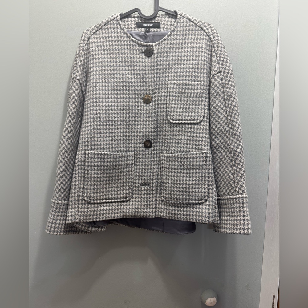 Italina Grey Houndstooth Boxy Blazer